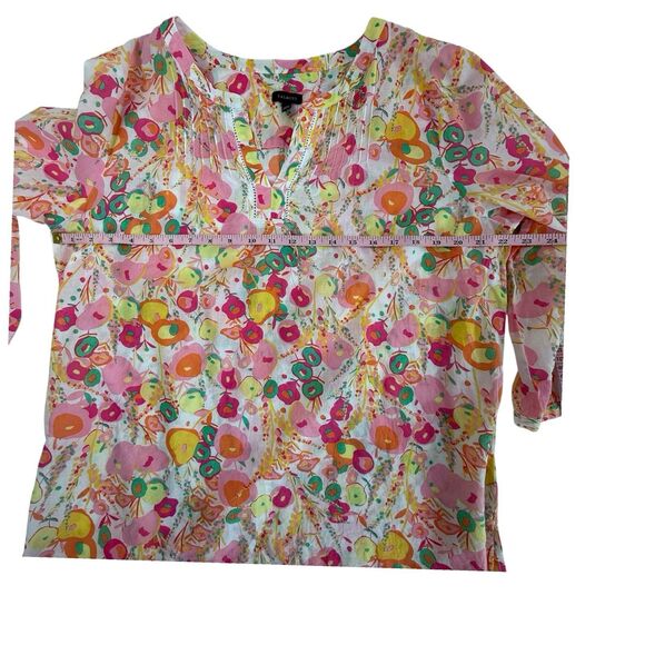 Talbots Pintuck Popover Abstract Floral Top Blouse Women XL Pink 3/4 Sleeve Boho - Picture 9 of 11
